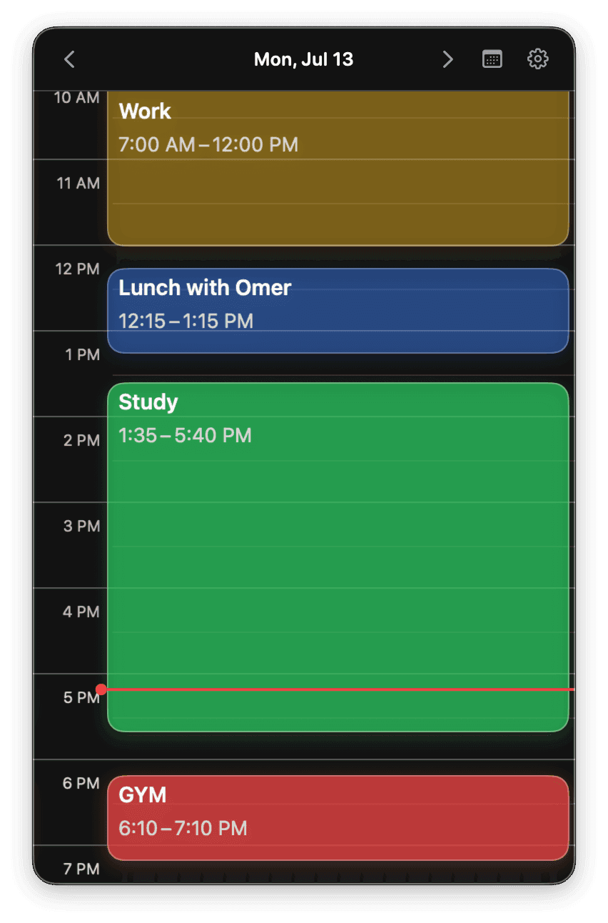 Blokd macOS interface showing colored time blocks in a daily timeline